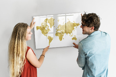 Tableau magnétique mural Carte dorée du monde