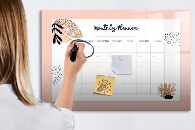 Tableau verre magnétique Agenda mensuel avec fleurs