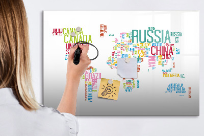 Tableau effaçable magnétique Carte avec les noms des pays