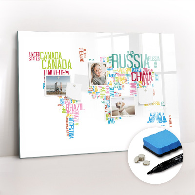 Tableau effaçable magnétique Carte avec les noms des pays