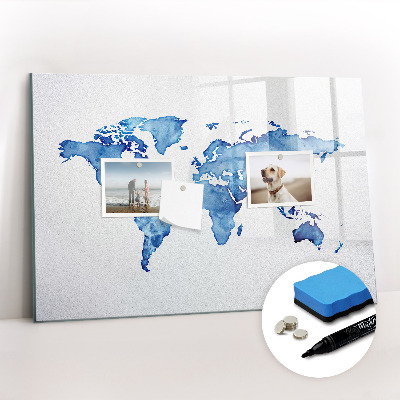 Tableau effaçable magnétique Carte du monde à l'aquarelle