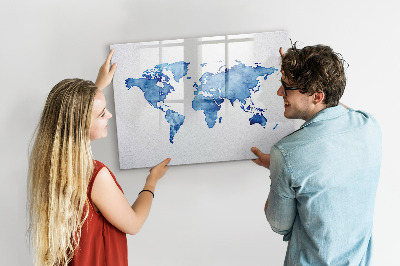 Tableau effaçable magnétique Carte du monde à l'aquarelle