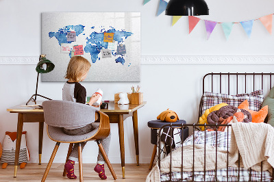 Tableau effaçable magnétique Carte du monde à l'aquarelle