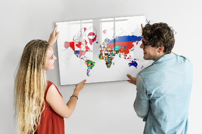 Tableau effaçable magnétique Carte des drapeaux nationaux