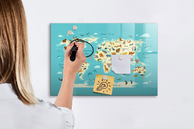 Tableau magnétique mural Carte du monde animal