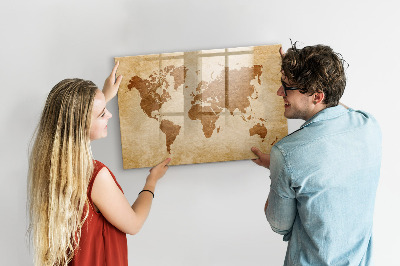 Tableau magnétique mural Carte du monde à l'ancienne