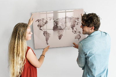 Tableau magnétique mural Carte du monde à l'aquarelle