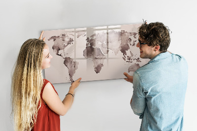 Tableau magnétique mural Carte du monde à l'aquarelle