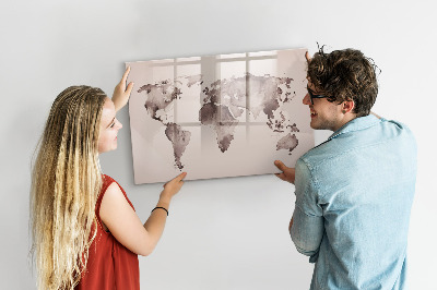 Tableau magnétique mural Carte du monde à l'aquarelle