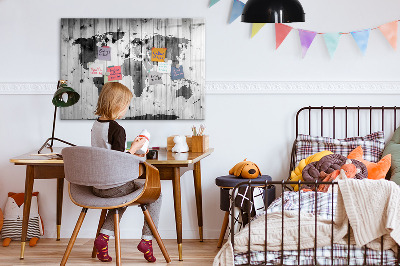 Tableau verre magnétique Carte du monde sur bois