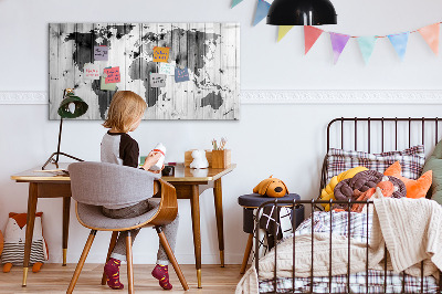 Tableau verre magnétique Carte du monde sur bois