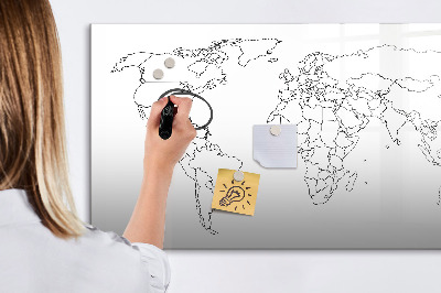 Tableau verre magnétique Carte des contours du monde