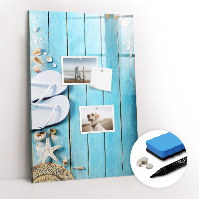 Tableau aimanté mural Planches de plage bleues