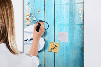 Tableau aimanté mural Planches de plage bleues