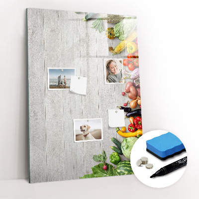 Tableau magnétique effaçable Légumes sur bois