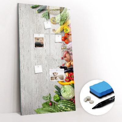 Tableau magnétique effaçable Légumes sur bois