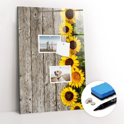 Tableau magnétique effaçable Tournesols en bois