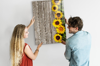 Tableau magnétique effaçable Tournesols en bois