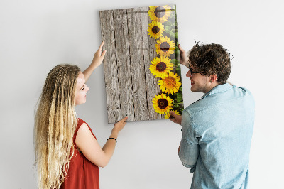 Tableau magnétique effaçable Tournesols en bois