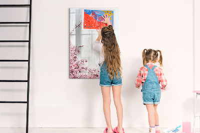 Tableau magnétique décoratif Fleurs sur bois