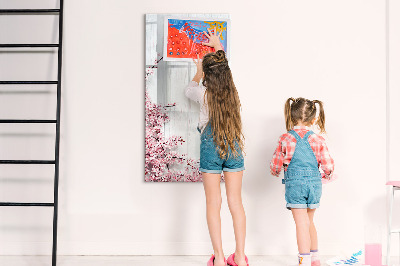 Tableau magnétique décoratif Fleurs sur bois