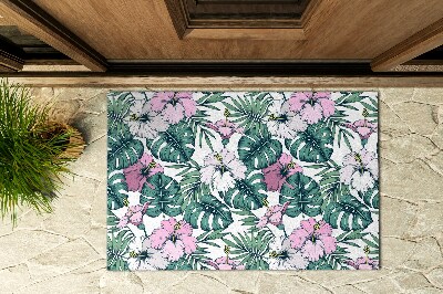 Paillasson extérieur Monstera et fleurs