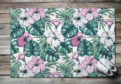 Paillasson extérieur Monstera et fleurs