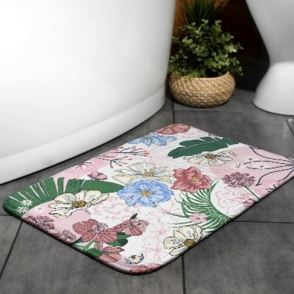 Tapis de bain aux motifs floraux et végétaux 